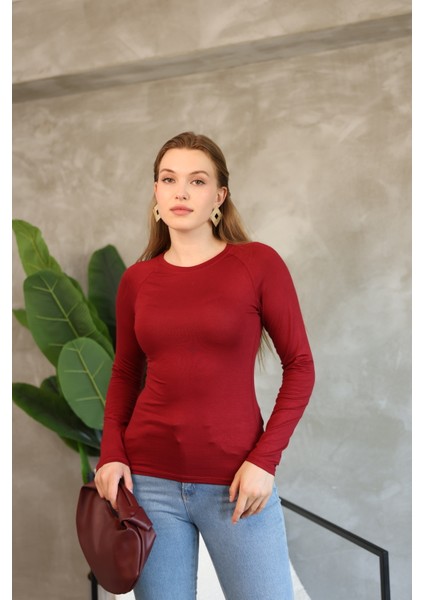 Soft Touch Modal Penye Basic Bluz Uzun Reglan Kol Kadın Body Likralı Tişört