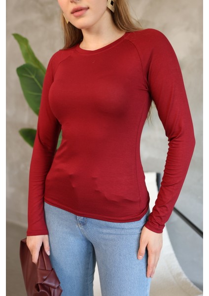 Soft Touch Modal Penye Basic Bluz Uzun Reglan Kol Kadın Body Likralı Tişört modelleri