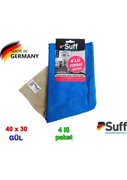 Mikrofiber Temizlik Bezi 40X30 cm – 4’lü Paket, Genel Temizlik Bezi, Gül Renk, Alman Malı