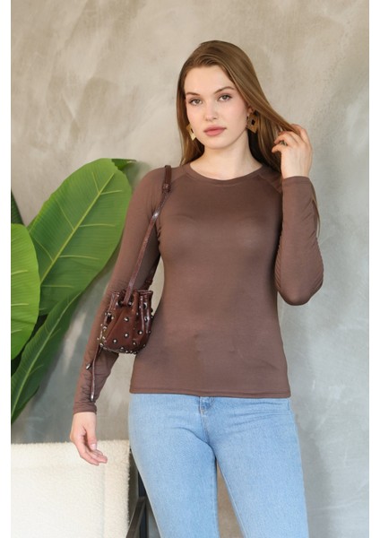 Soft Touch Modal Penye Basic Bluz Uzun Reglan Kol Kadın Body Likralı Tişört