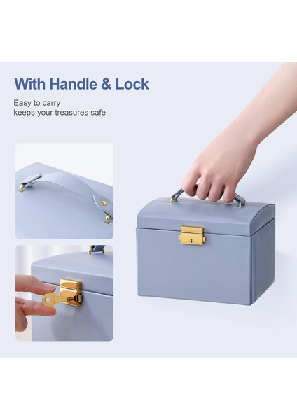 Şık Çok Gözlü Mavi Mücevher Takı Kutusu - Kilitli Aynalı Takı Kutusu fırsatları
