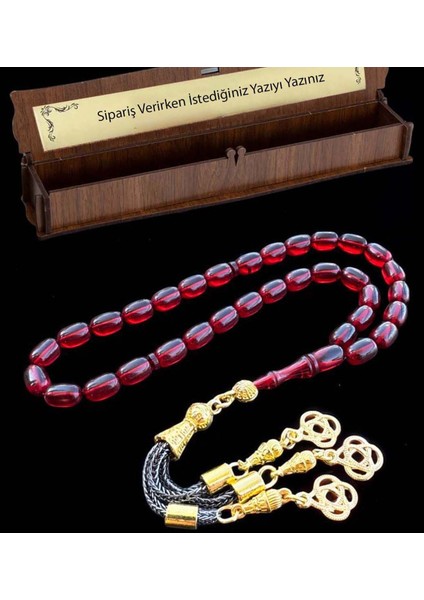 Sertifikalı Usta Işçilikli Kan Kırmızı Ateş Kehribar Hediyelik Ahşap Kutulu Tespih