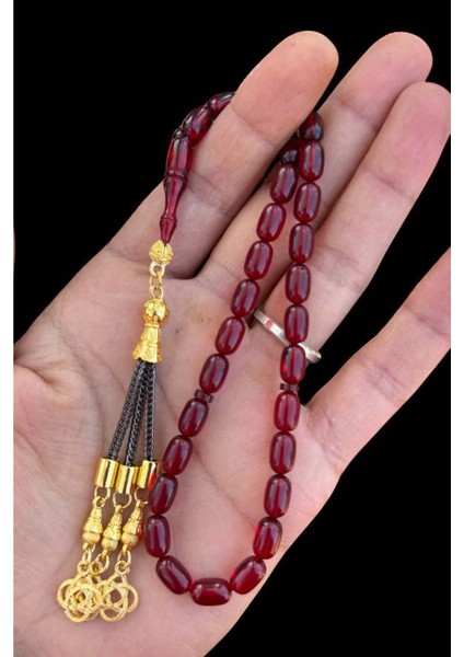 Sertifikalı Usta Işçilikli Kan Kırmızı Ateş Kehribar Hediyelik Ahşap Kutulu Tespih fırsatları