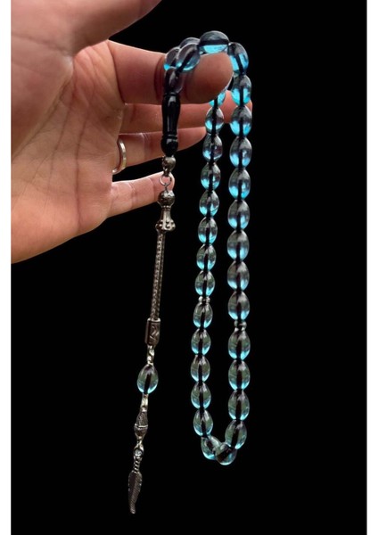 Sertifikalı Usta Işçilikli Sıkma Deniz Mavisi Ateş Kehribar Tesbih Hediyelik Ahşap Kutulu fiyatları