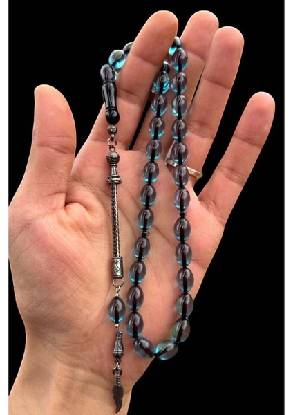 Sertifikalı Usta Işçilikli Sıkma Deniz Mavisi Ateş Kehribar Tesbih Hediyelik Ahşap Kutulu modelleri