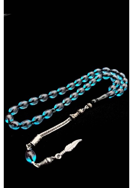 Sertifikalı Usta Işçilikli Sıkma Deniz Mavisi Ateş Kehribar Tesbih Hediyelik Ahşap Kutulu fırsatları