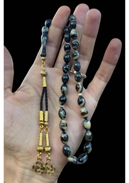 Siyah Beyaz Beyrut Damla Toz Kehribar Tesbih, Kehribar Hediyelik Ahşap Kutulu Tespih fırsatları