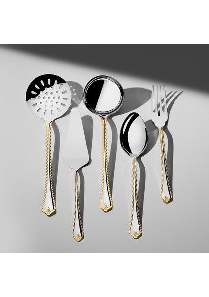 Fulya Altın Sade 5 Parça Paslanmaz Çelik Servis Takımı