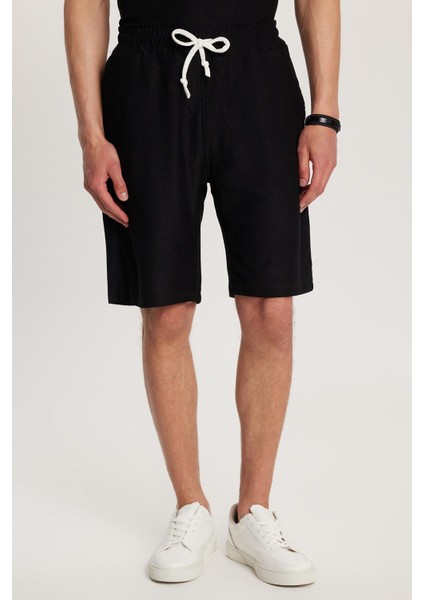 Erkek Standart Fit Pamuklu Jakarlı Baskılı Bisiklet Yaka Beli Bağcıklı Siyah Şort Takım fiyatları