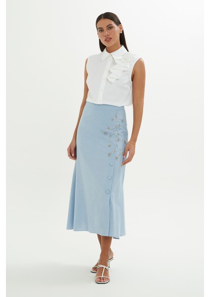 Çan Formlu Midi Mavi Etek fiyatları