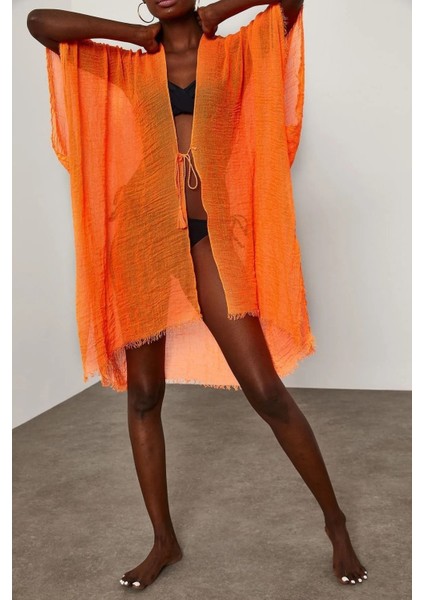 Kadın Oranj Bağlamalı Pamuklu Kimono Pareo Plaj Elbisesi KM11200 modelleri
