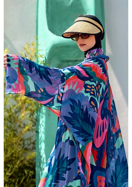 Remsa Tesettür Mayo Üzerine Tek Kaftan Kimono Pareo Mor RP028 Morika indirimleri
