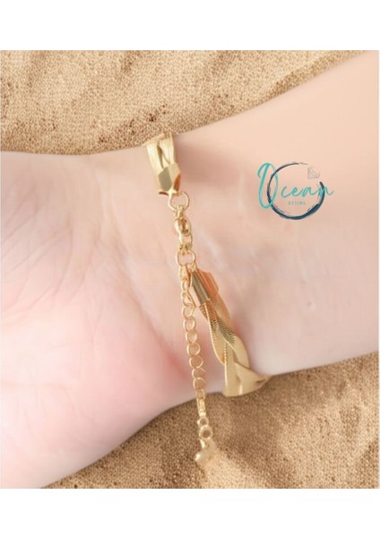 Gold Renk Sarmal Çelik İtalyan Zincir Kadın Bileklik fiyatları