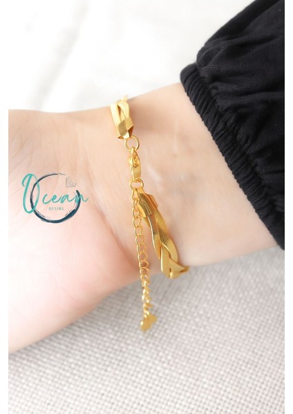 Gold Renk Sarmal Çelik İtalyan Zincir Kadın Bileklik modelleri