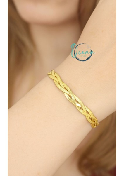 Gold Renk Sarmal Çelik İtalyan Zincir Kadın Bileklik