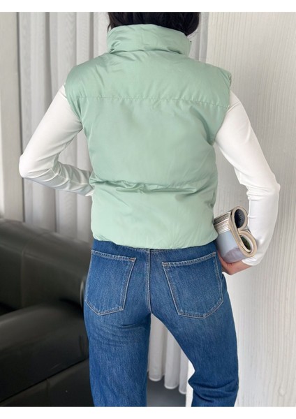 Kadın Mint Kısa Crop Şişme Yelek fiyatları
