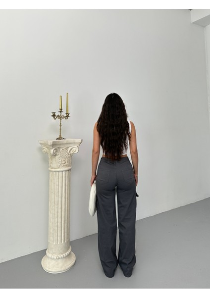 Kadın Kargo Cepli Likralı Yüksek Bel Wide Leg Pantolon fiyatları