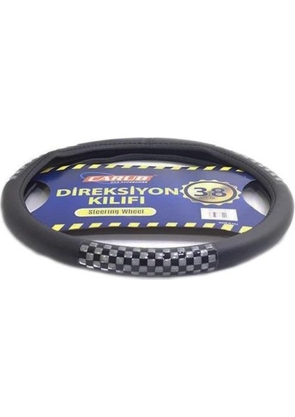 Carub Direksiyon Kılıfı 38CM Siyah Silver Dama Fosfor