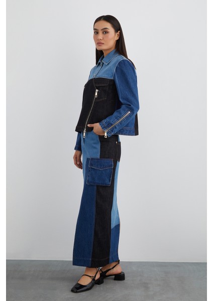 Asimetrik Çok Parçalı Jean Ceket modelleri
