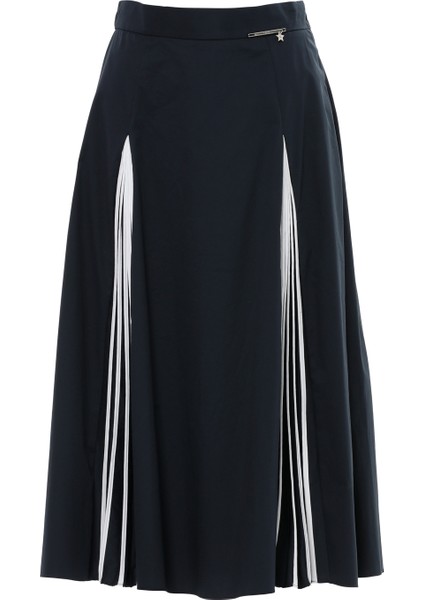 Pliseli Midi Boy Mavi Etek