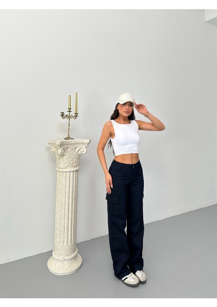 Kadın Kargo Cepli Likralı Yüksek Bel Wide Leg Pantolon modelleri