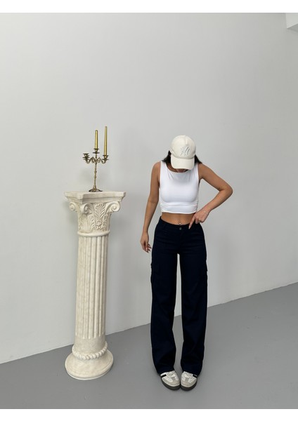 Kadın Kargo Cepli Likralı Yüksek Bel Wide Leg Pantolon indirimleri