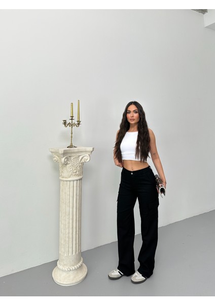 Kadın Kargo Cepli Likralı Yüksek Bel Wide Leg Pantolon modelleri
