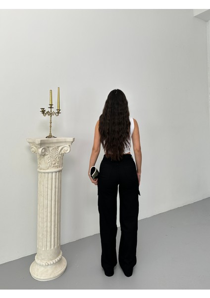 Kadın Kargo Cepli Likralı Yüksek Bel Wide Leg Pantolon fırsatları