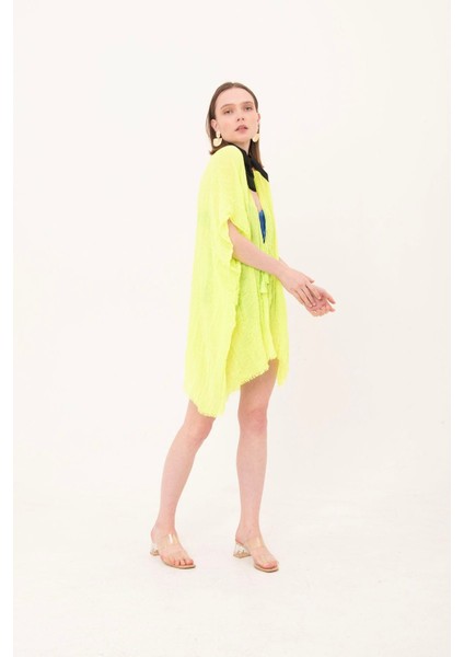 Kadın Neon Sarı Bağlamalı Pamuklu Uzun Kimono Pareo PR11200 fırsatları