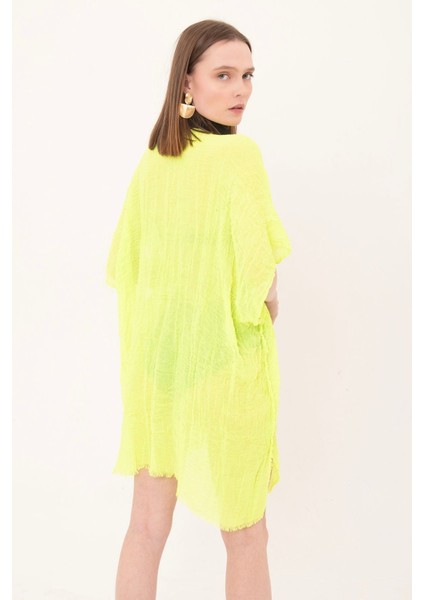 Kadın Neon Sarı Bağlamalı Pamuklu Uzun Kimono Pareo PR11200 indirimleri