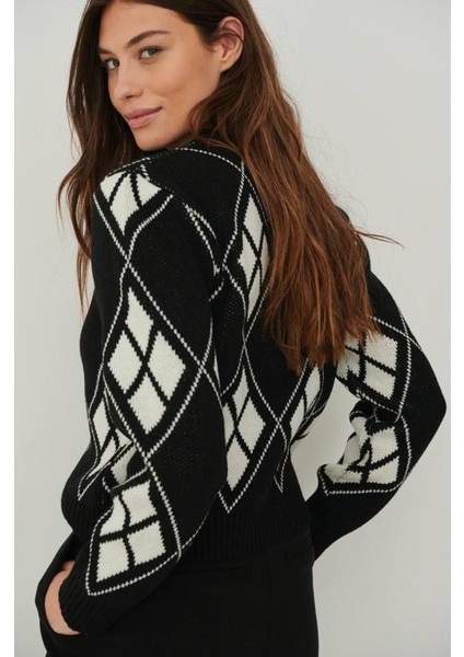 Kadın Bisiklet Yaka Oversize Salaş Baklava Desenli Premium Triko Kazak WM3314 fiyatları