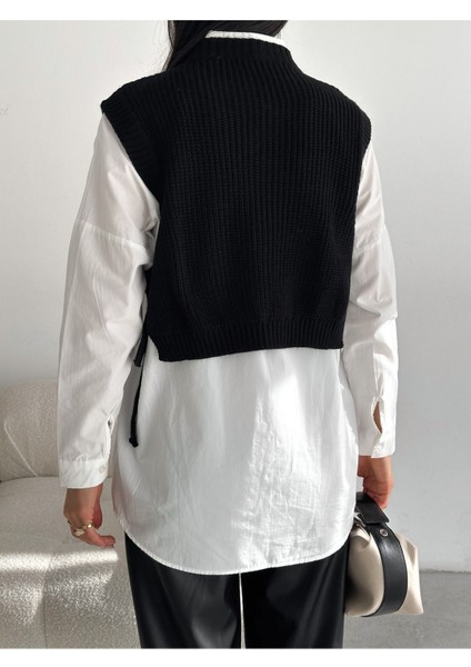 Kadın Dikyaka Yandan Bağlamalı Incili Triko Süveter WM3200 indirimleri