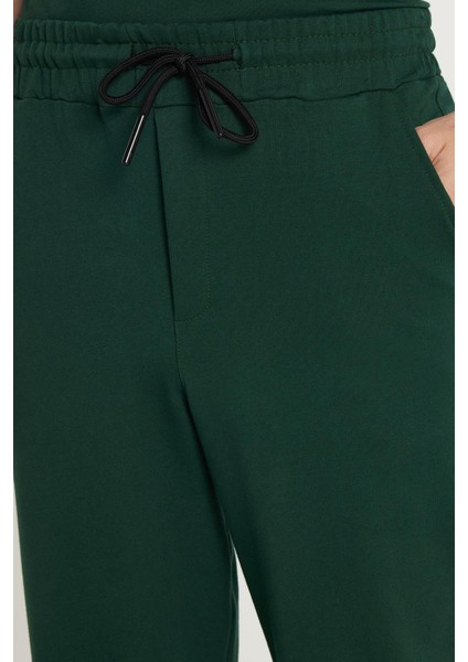 Erkek Standart Fit Normal Kesim Pamuklu Bisiklet Yaka Beli Bağcıklı Haki Eşofman Takımı modelleri