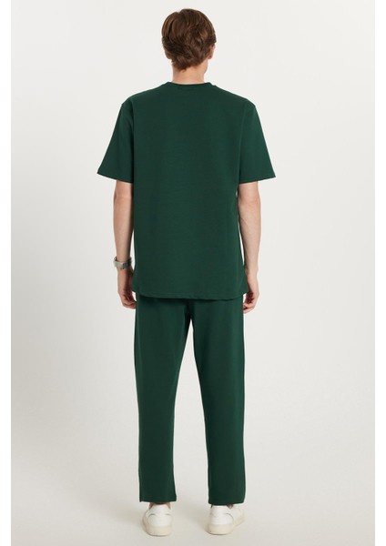 Erkek Standart Fit Normal Kesim Pamuklu Bisiklet Yaka Beli Bağcıklı Haki Eşofman Takımı indirimleri