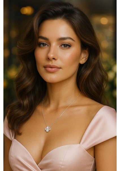 Spor Taşsız Yonca Kadın Gümüş Kolye