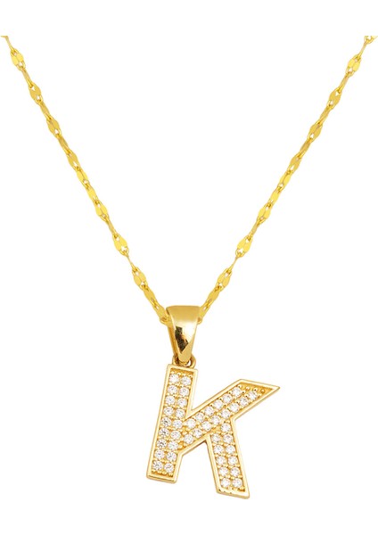K Harfi Altın Kolye 14 Ayar