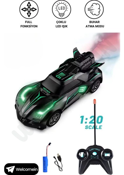 Oyuncak 1:20 Uzaktan Kumandalı Şarjlı Duman Çıkartan Işıklı Araba Buhar Çıkartan Drift Atan Araba