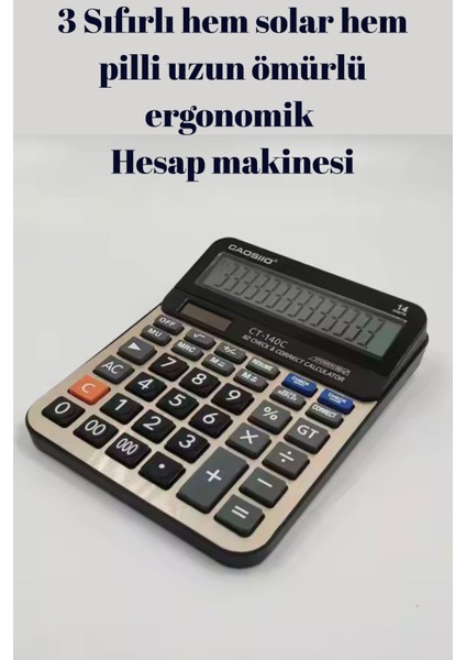 14 Haneli Solar ve Pil Hesap Makinesi, Profesyonel ve Güçlü Kullanım Için