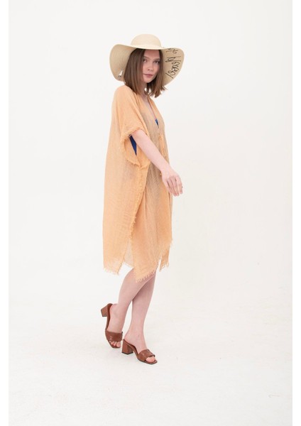 Kadın Bej Bağlamalı Pamuklu Uzun Kimono Pareo PR11200 fırsatları
