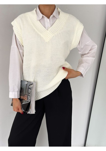 Kadın V Yaka Triko Süveter Kazak DE5578