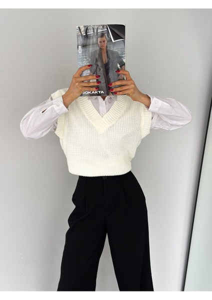 Kadın V Yaka Triko Süveter Kazak DE5578 fırsatları