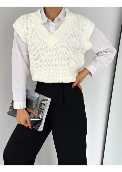 Kadın V Yaka Triko Süveter Kazak DE5578 indirimleri