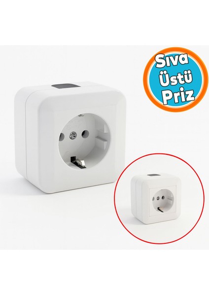 Sıva Üstü Topraklı Monofaze Priz Tekli Grup Priz Kare Fiş Grup Priz Kablosuz Klemensli 220 V