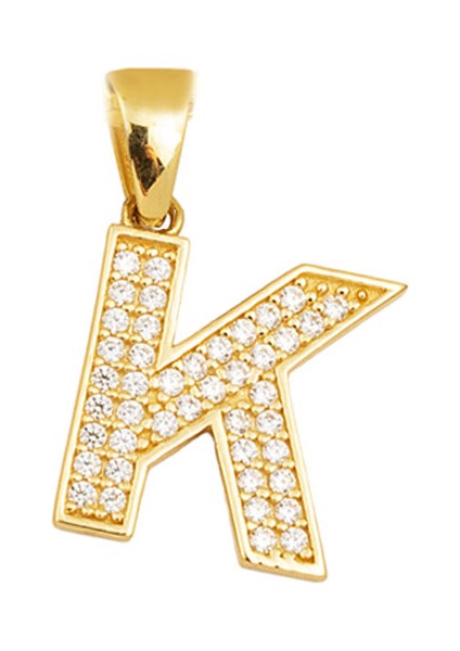 K Harfi Altın Kolye Ucu 14 Ayar