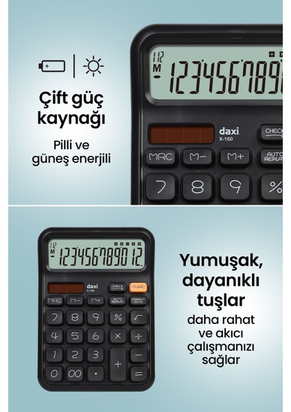 12 Haneli Hesap Makinesi, Işlem Kontrol Özellikli, 12X17CM modelleri