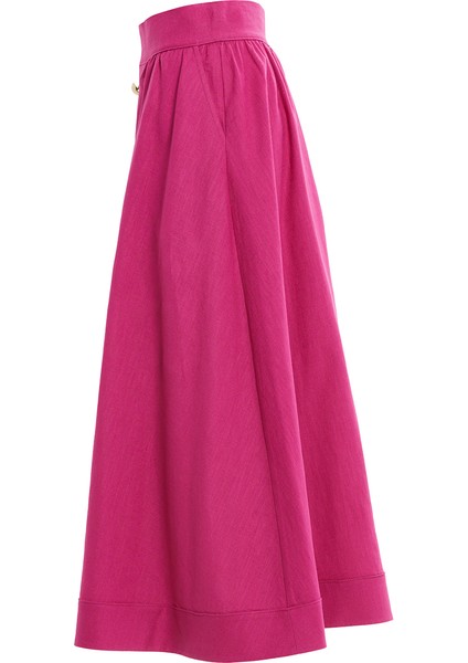 Gold Düğmeli Pembe Keten Etek fiyatları