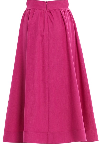 Gold Düğmeli Pembe Keten Etek modelleri