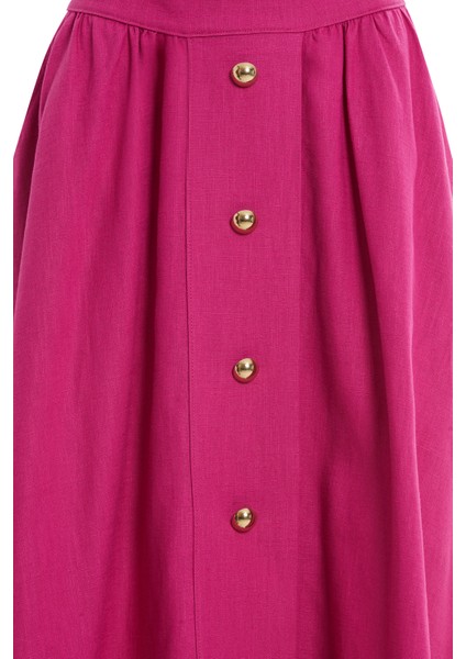 Gold Düğmeli Pembe Keten Etek fırsatları