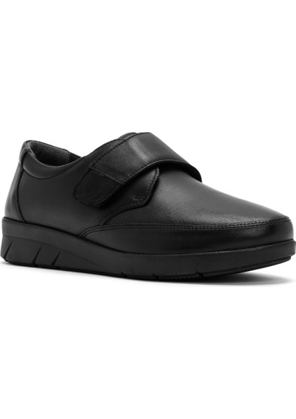 Kadın Siyah Kalın Tabanlı Deri Comfort Ayakkabı 25AFD500218