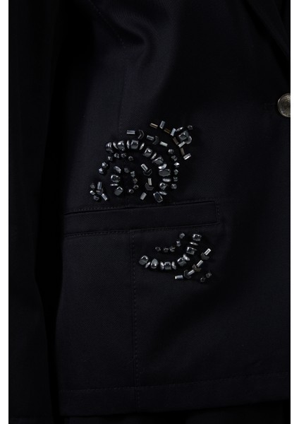 Işleme Detaylı Siyah Blazer Ceket modelleri